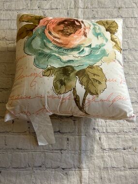 ROSE GARDEN LISA AUDIT BY WILD APPLE 16”x16” THROW PILLOW CURSIVE WRITING